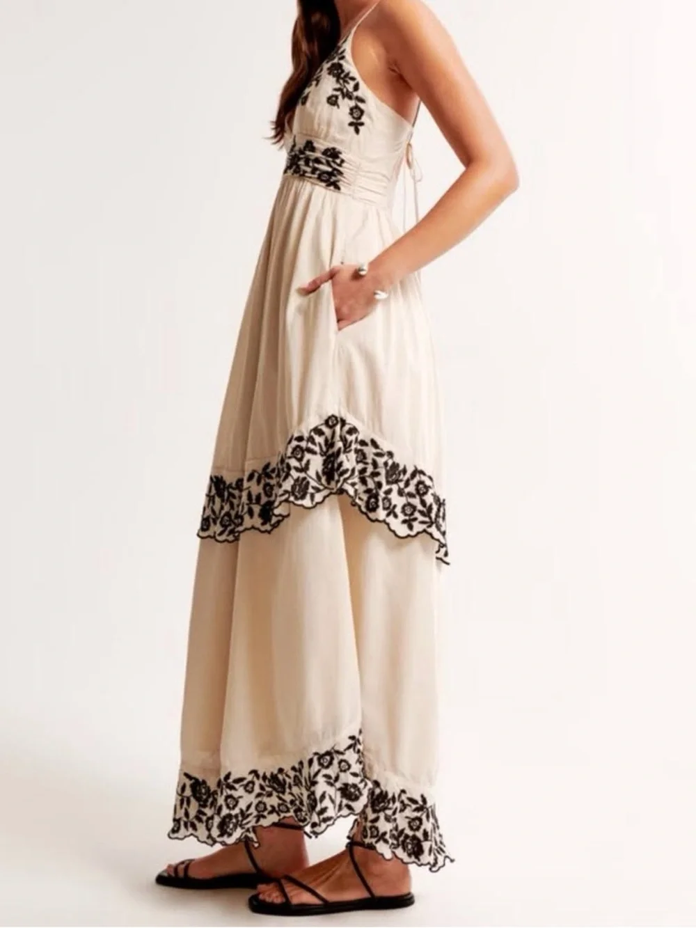 Abercrombie & Fitch Cream tiered Ruffle Maxi Dress- size MEDIUM - Picture 7 of 10
